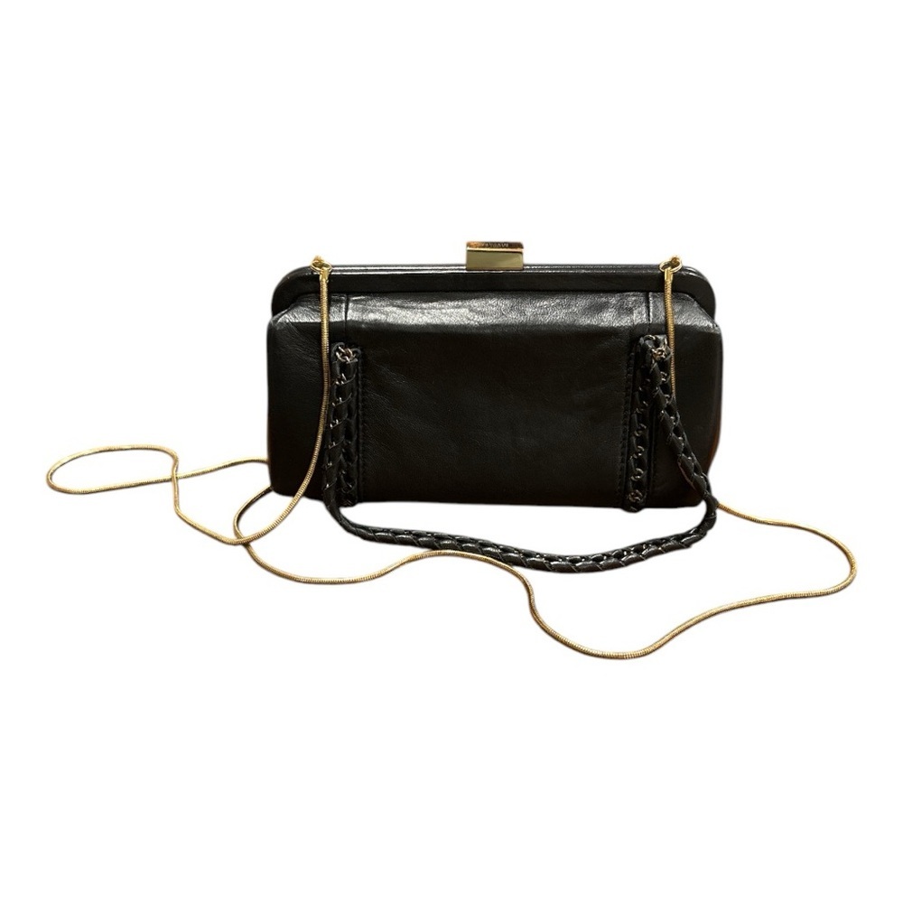 Badgley Mischka Small Leather Evening bag w/chain handle & gold long chain B20